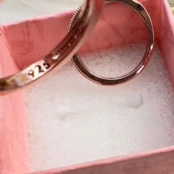 Rose Gold Vermeil Pear Cut Champagne Morganite Diamond Ring Set - Picture 4 of 6